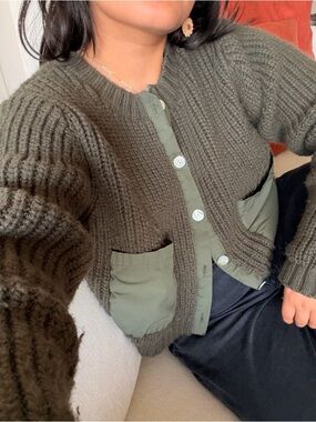 Zara green cropped cardigan with pockets sz M